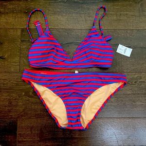 J. Crew blue and red striped two piece bikini NWT Large Sailor